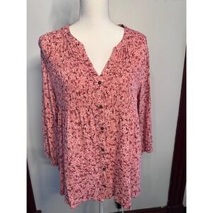 Target Pink Floral Smocked Button Front Rayon Blouse Top F241427 Size XL
